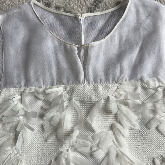 Hunter Bell Womens White Sleeveless Top Mesh Frayed Decor - Picture 5 of 11